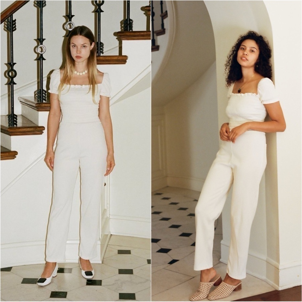 Lisa Says Gah Jumpsuit Sophie Cap Sleeve Ribbed One Piece Cotton Blend Cream M